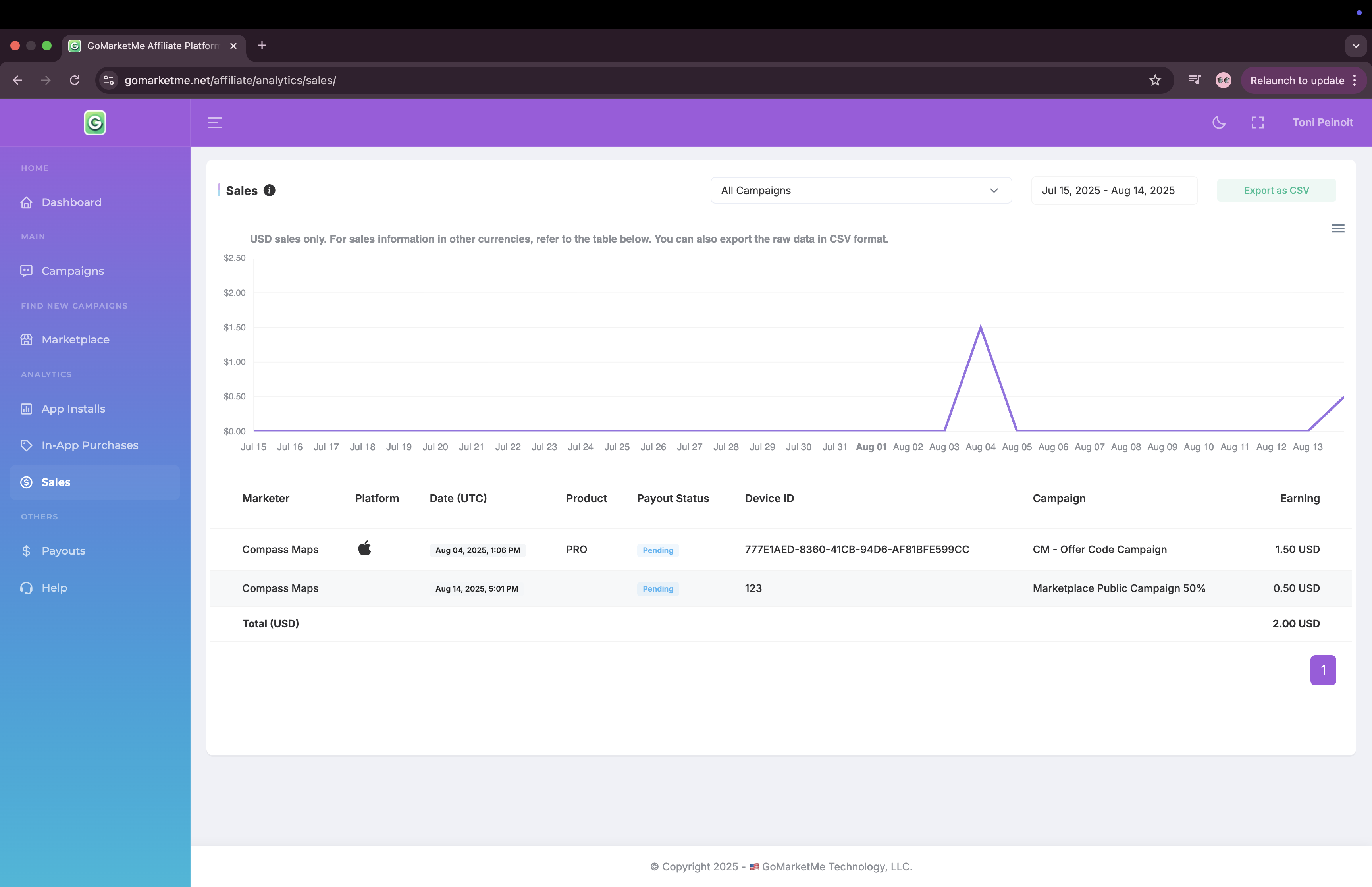 Tracking App to Web Affiliates Sales - Affiliate UI